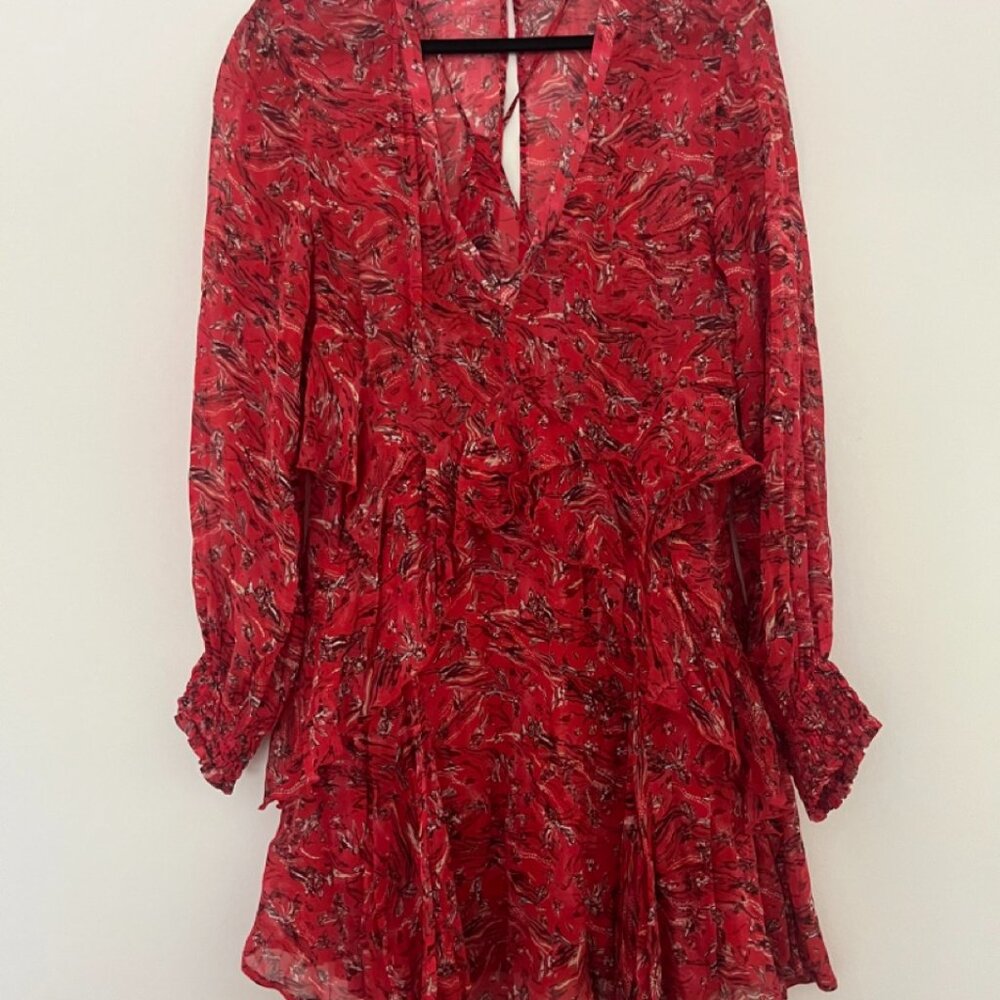 IRO Paris Floral Beaumont Mini Dress Sz 34 XSmall Red Feminine Sheer RRP $450